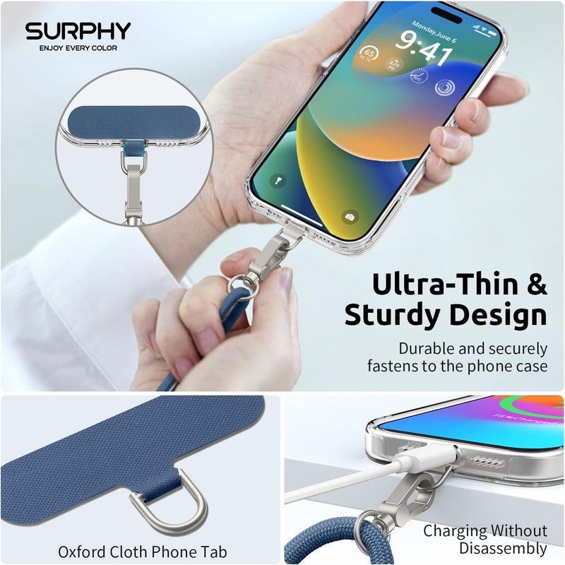SURPHY Phone Lanyard, Adjustable Phone Strap Crossbody with 2 Pack Cell Phone Tether Tab, Premium Metal Buckles, Skin-Friendly, Universal Cell Phone Lanyard Crossbody for Women and Men, Denim Blue - Image 4
